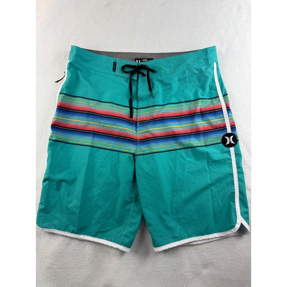 Hurley Phantom Men's Board Shorts Striped Swim Trunks Teal Blue Size 31